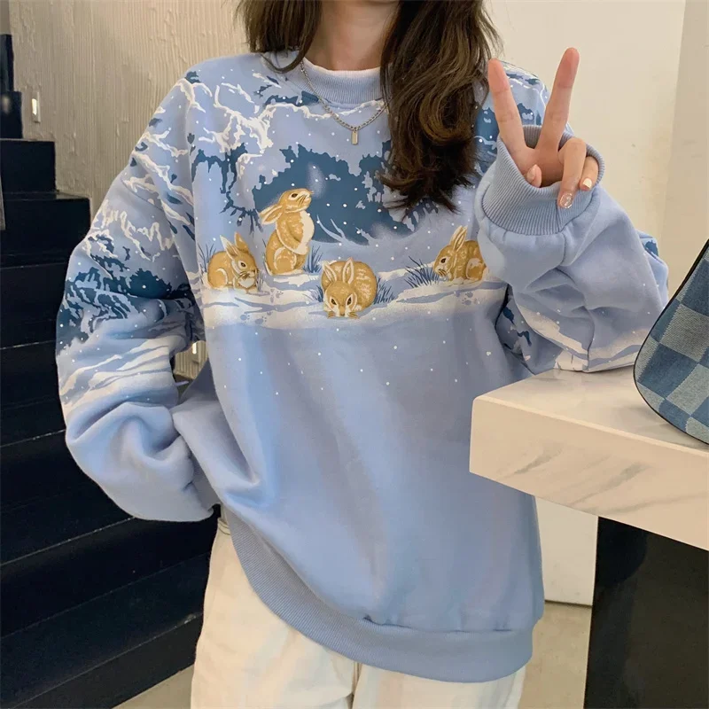 Autumn Women's Vintage Loose Cartoon Printed Sweatshirt Japanese Harajuku Ulzzang Sweatshirts Female Korean Tops Sweats Pullover