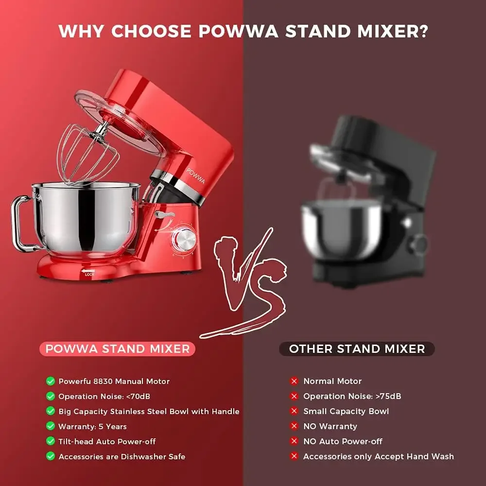 Stand Mixer, 7.5 QT Electric Mixer, 6+P Speed 660W Household Tilt-Head Kitchen Food Mixers with Whisk, Dough Hook