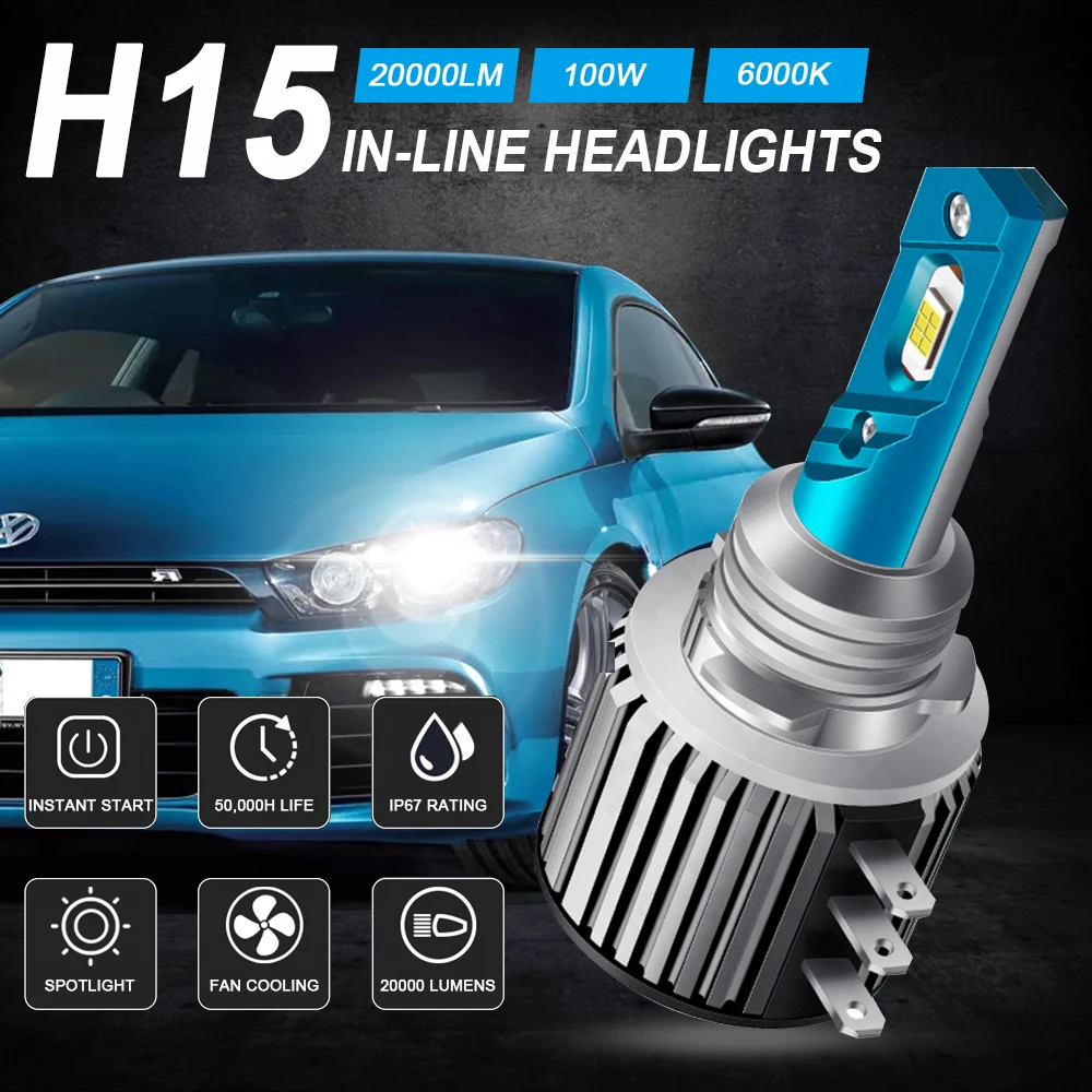 2 шт. 20000LM H15 LED Canbus фар автомобиля для Volkswagen VW Golf 6 7 Mk6 Mk7 Jetta Tiguan GTI Audi A3 8V A5 8T A6 C6 C7 Q7 4L