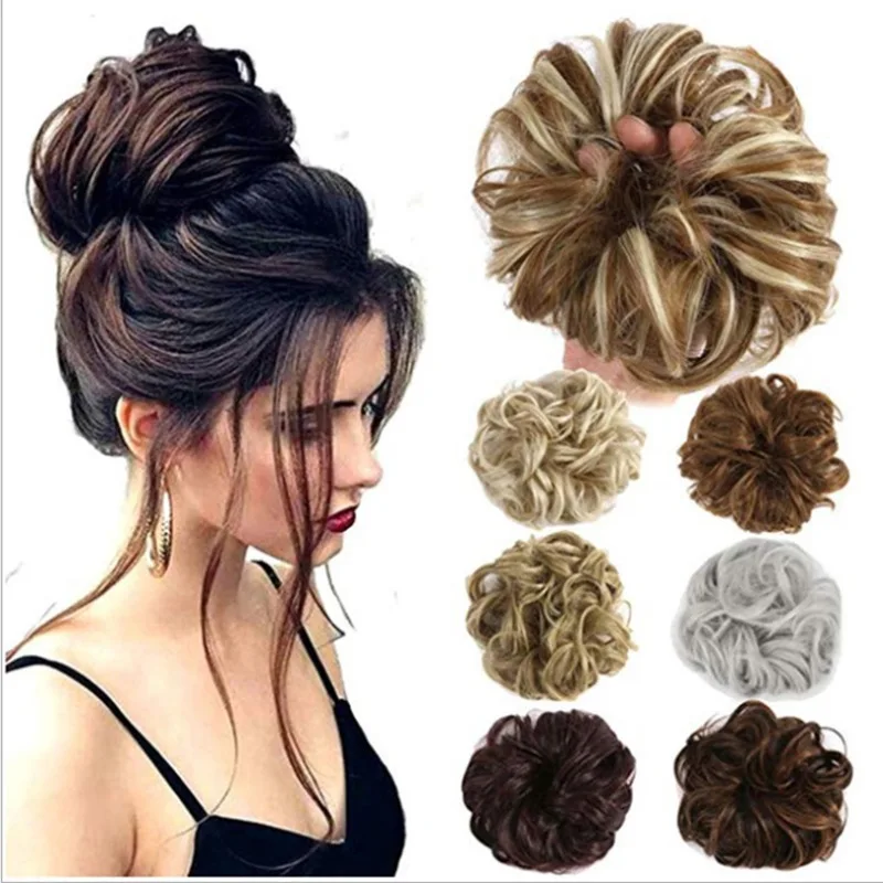 Curly Messy Bun Hair Piece Hair Scrunchie Fake Natural Look Wig Ring Fluffy Decor Girl Ponytail Extension Wrap,hair bun extensions