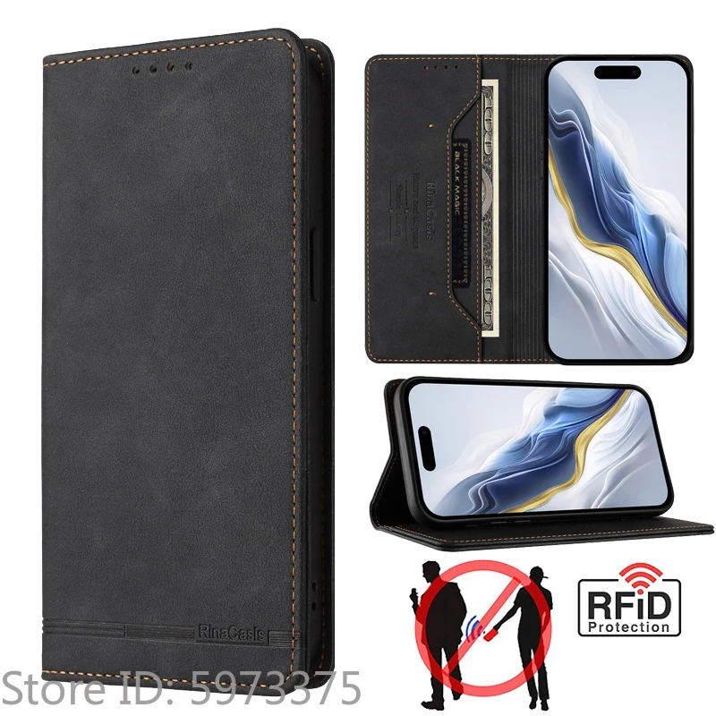 Premium Clamshell Leather Phone Case with Anti-theft Magnetic Flip Cover & Wallet Feature