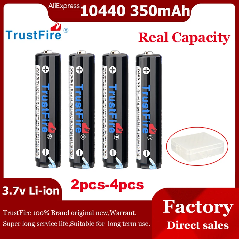 

TrustFire AAA 350mAh 10440 Lithium ion Battery 3.7V Rechargeable Flashlight Li-ion Cells Real Capacity For Toys Mouses Batteries