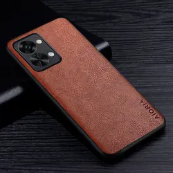 Leather Case with Retro Litchi Texture - Elegant Back Cover for Oneplus Nord CE 2 (Brown)