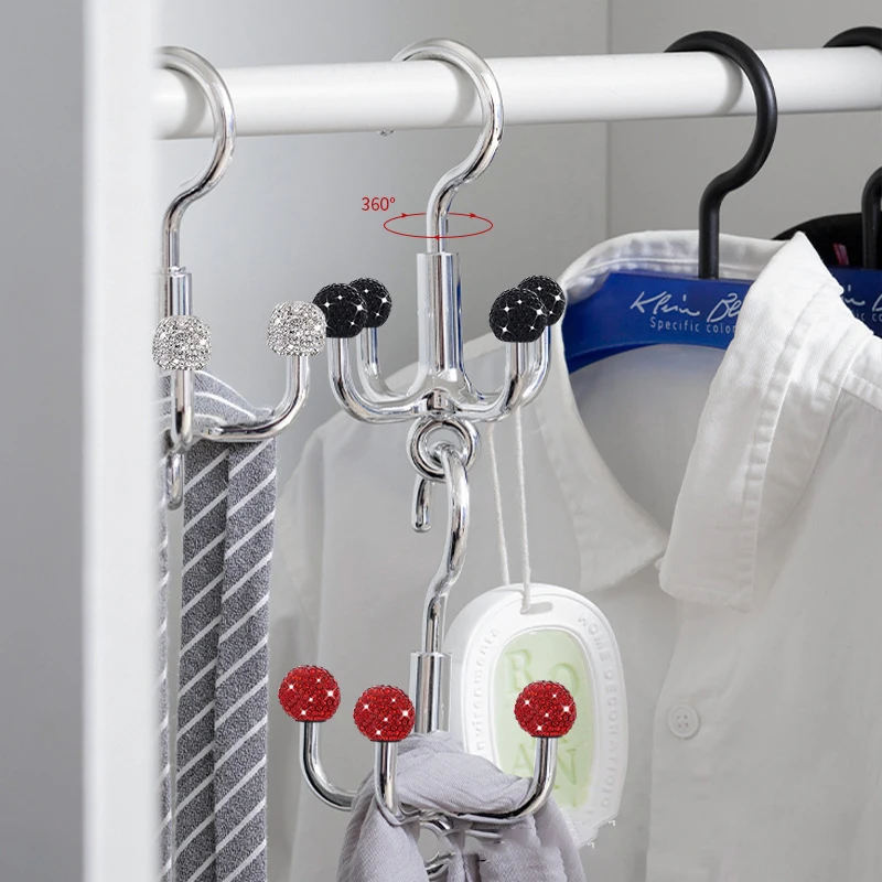 

Bling Diamond 360 Degrees Rotate Four Claws Hooks Double-layer Belt Hook Punching Wall Hanging Storage Rack Clothes Organizers