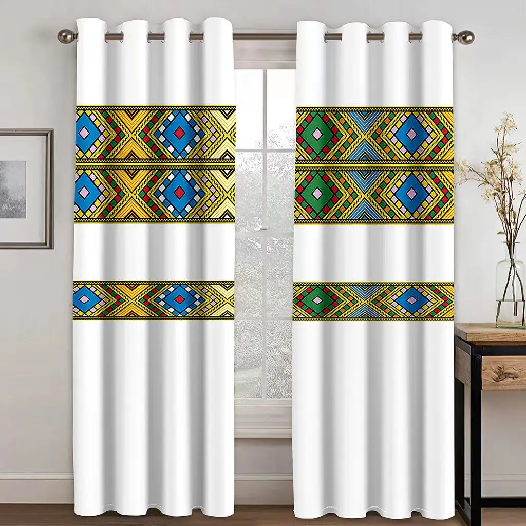 

2024 Europe and the United States Hot Sale Ethiopian Style Gold Stripe Curtains Bohemian Home Living Room Bedroom Decor Curtains