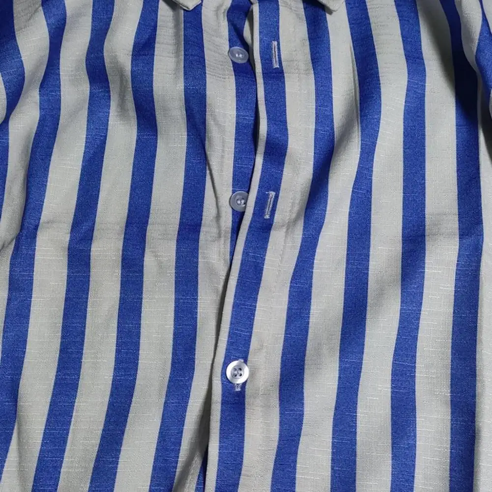 Description Picture 6 of itemMen Striped Shirt Men Shirt Men's Slim Fit Hawaiian Style Dress Shirt with Long Sleeves Single-breasted Design for Vacation