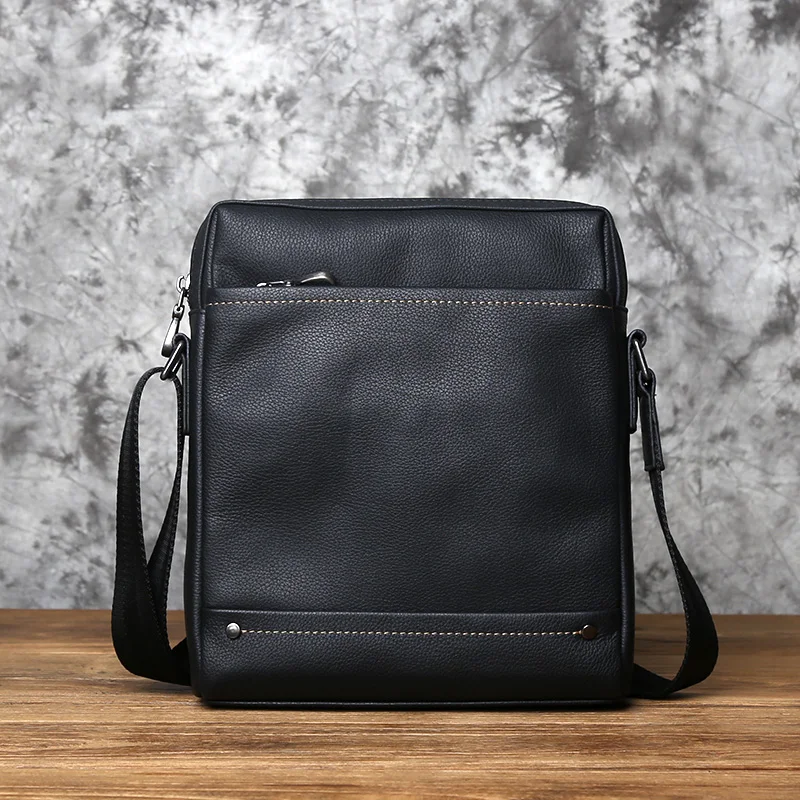 NZPJ Leather Men's Shoulder Bag Casual Large-Capacity Soft Leather Backpack Top Layer Cowhide Vertical Messenger  Business Bag