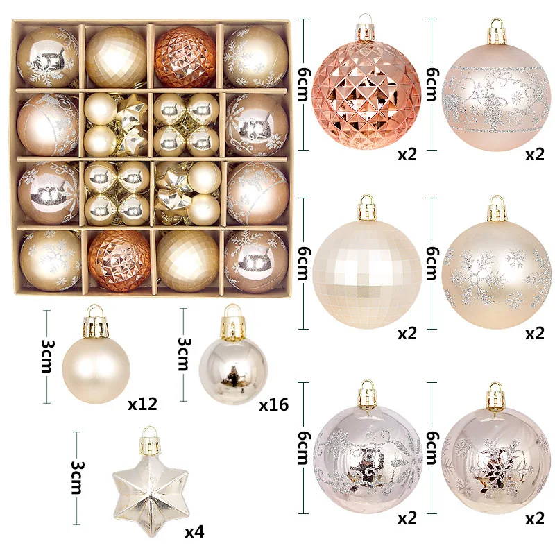 thumbnail image 1 of 44 piezas de adornos navideños de bolas irregulares pintadas de 3 a 6 cm, bolas de plástico galvanizado para decoración de árbol de Navidad, 1 of 5