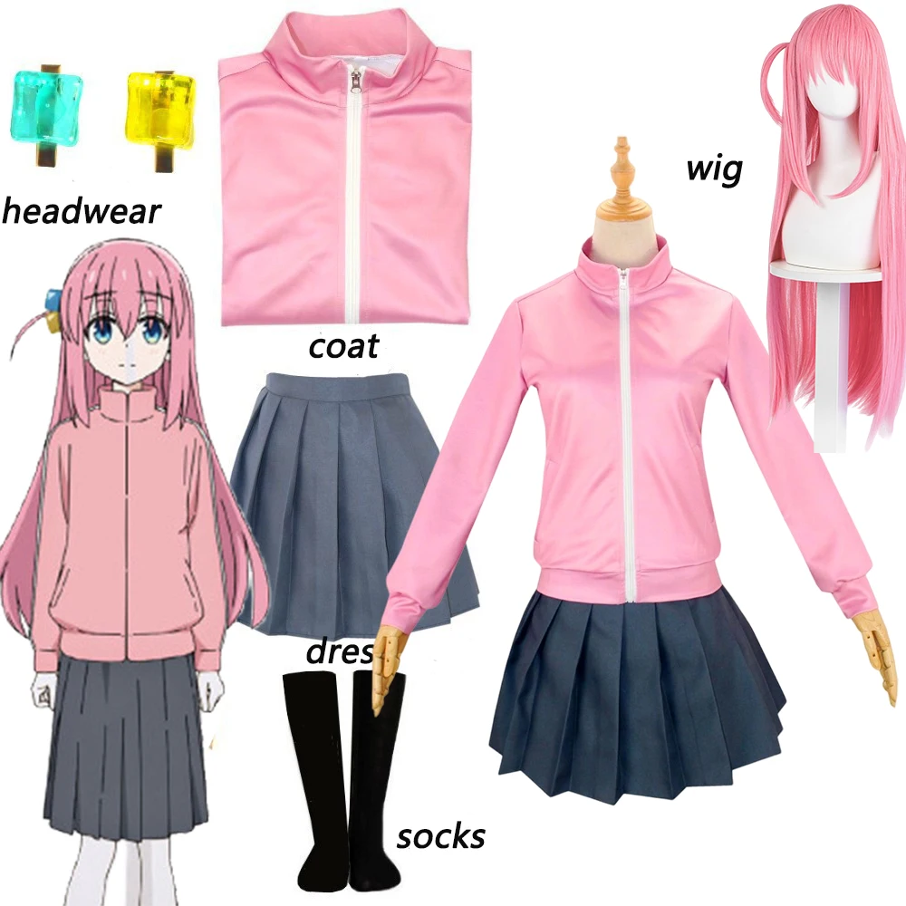 

Hitori Gotoh Cosplay Anime Bocchi The Rock Hitori Gotoh Cosplay Costume Pink Coat Skirt Wig Halloween Clothes for Girls Women