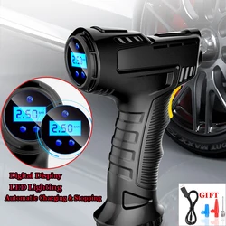 Compresseur d'air pour voiture, 120 W, rechargeable, sans fil, pompe à air portable, gonfler les pneus, numérique, automobile, ballons et vélo 