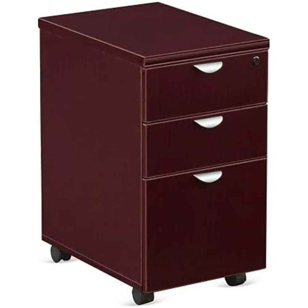 16" W Three Drawer Mobile Pedestal Laminate with Box Drawers, Hanging File Drawer and Silver Pulls for Storage Solution