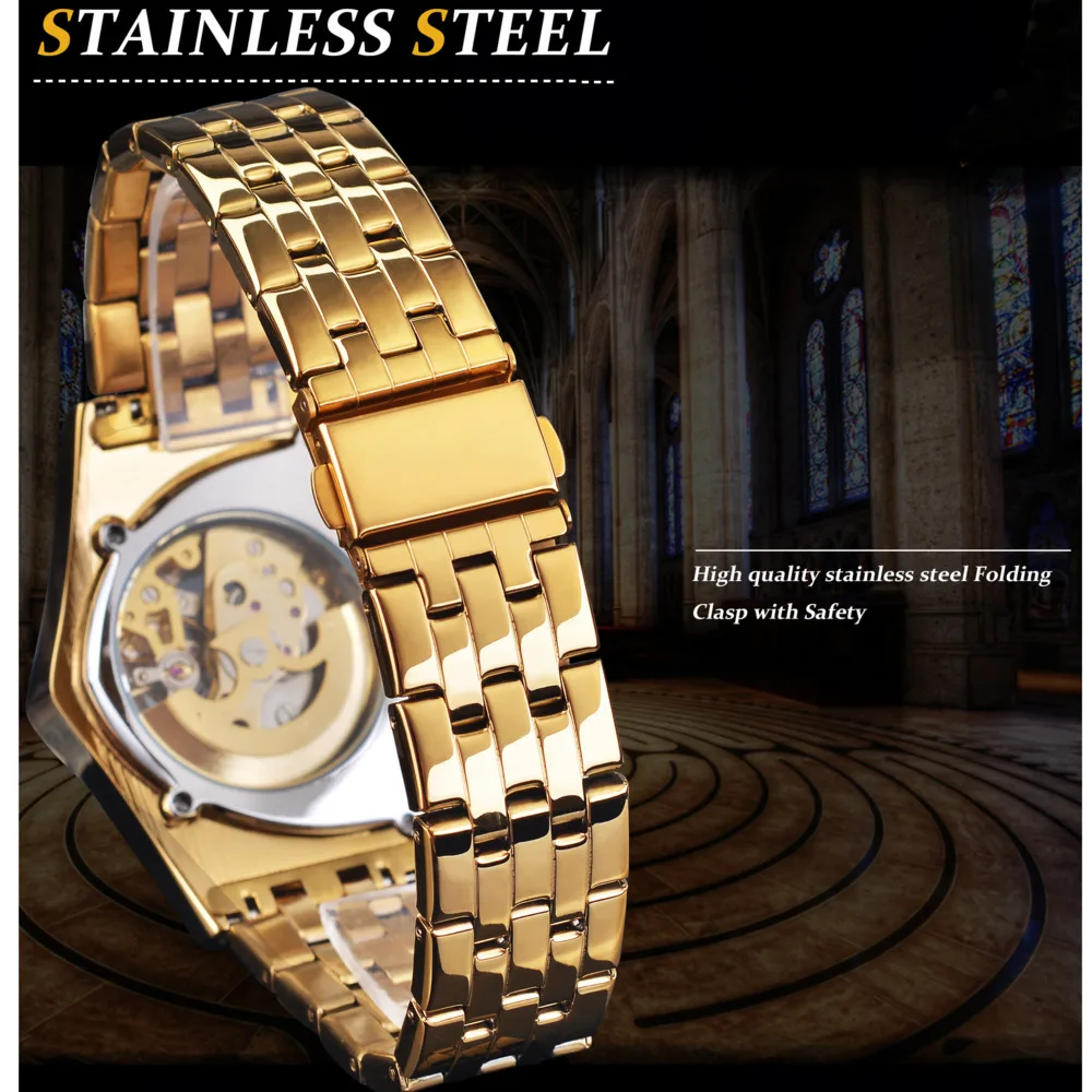 FORSINING Mechanical Watch For Men Automatic Hollow Out Luxury Watch Triangle Dial Stainless Steel Men Watch Reloj Hombre