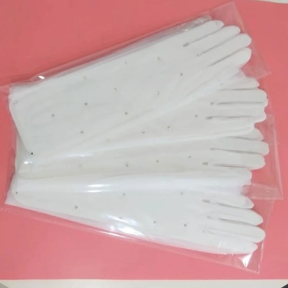 WG055 Wedding Bridal Long White Finger Gloves Plain Sheer Tulle Crystal Beading Brides Bridesmaid Pageant Prom Handschuh