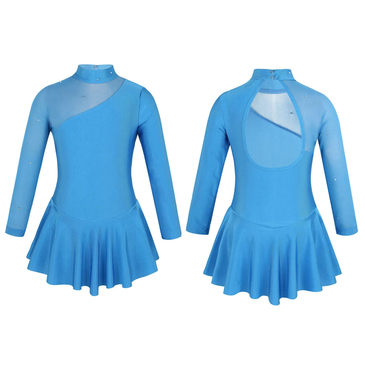 Kinder Mädchen Pailletten Gymnastic Eiskunstlauf Kleid Sheer Mesh Lange Ärmel Tüll Rock Trikots Kleid Leistung Kostüme – Detail 17