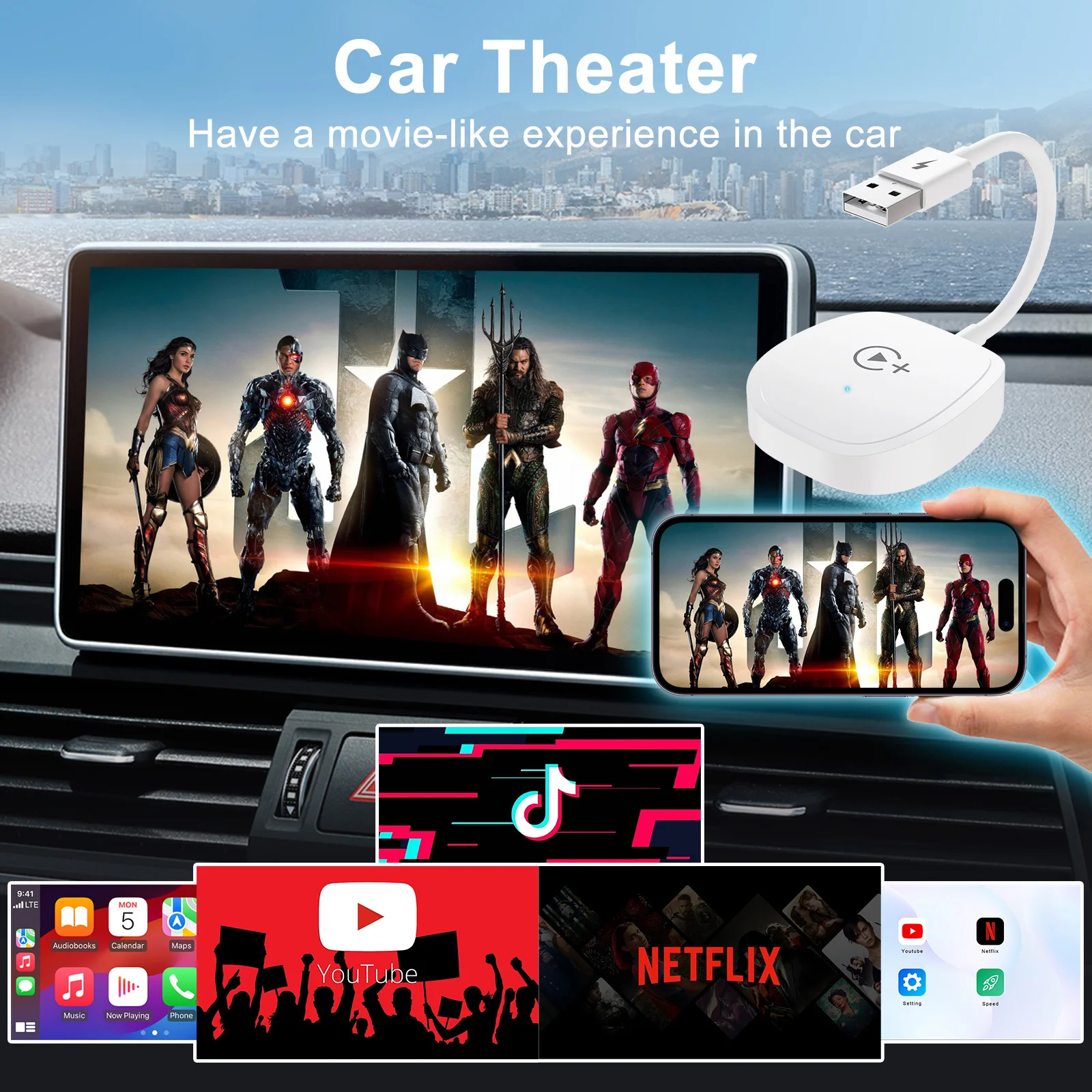 Adattatore Per Carplay Video Wireless Per Iphone, Plug Play, Wifi, Aggiornamento Online, Dongle Per Auto Wireless, Apple Carplay E Watch