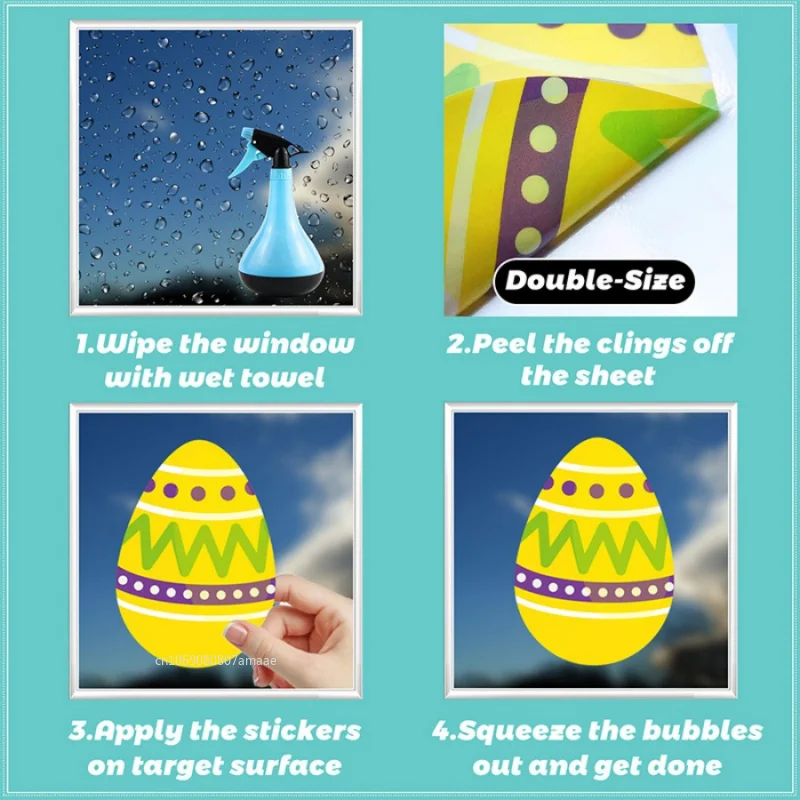 Colorful Easter Egg Window Stickers Double-Sided Static Cling Festival Party Store Home Window Carrot Flower Spring Decor