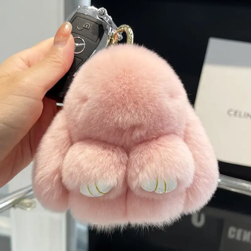 Handmade Soft Bunny PomPom Charms Plush Bunny Keychain Pendant Cute Otter Rabbit Plush Pendant Mini Bag Ornament Hanging Decor 4