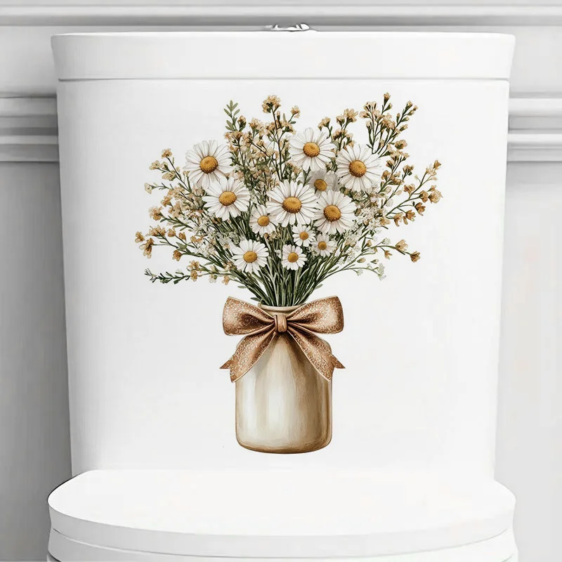 Abstract Daisies In Vase Toilet Stickers, Bright Wall for Home, Cabinet, Door,Decoration, Vinyl Car Decals, Art Wallpaper