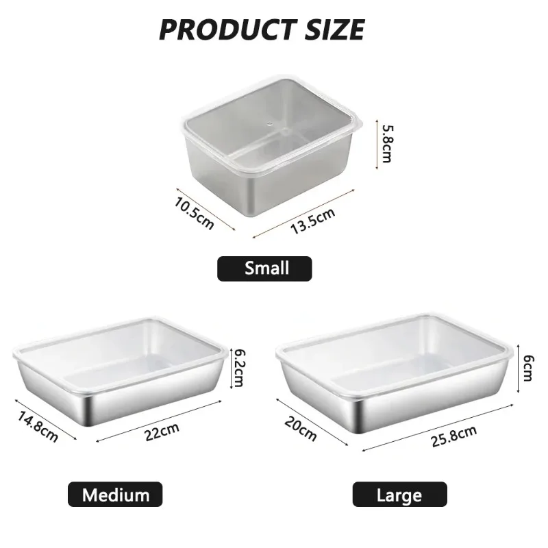 Stainless Steel Rectangle Tray Large Capacity Metal Food Serving Plate Rice Noodle Pan Home Lunch Bento Dishes Storage Organizer