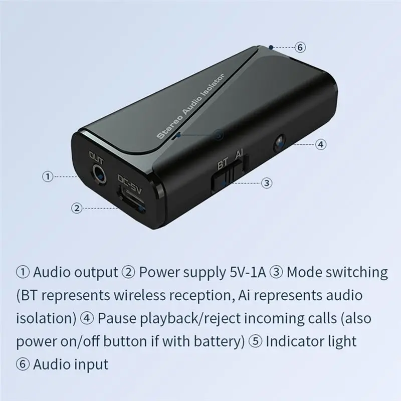 ABSK-블루투스 5.4 오디오 수신기 3.5Mm 접지 루프 노이즈 필터 아이솔레이터