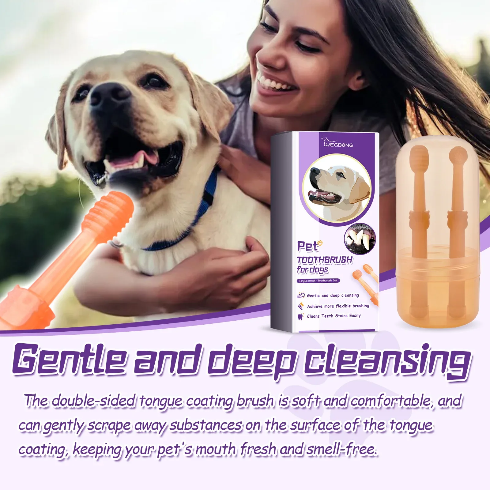 Pet Tongue Coating Brushing Brush Set, Pet Oral Cleaning Tooth Stains Tartar Oral Health Care