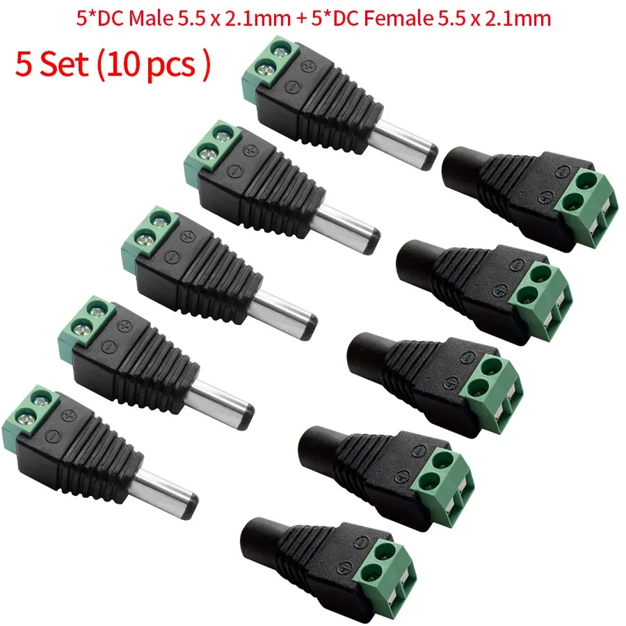 DC Connectors 5pairs Female And Male 2.1x5.5mm Power Plug Adapter Jacks Sockets For Signal Color LED Strip CCTV Camera