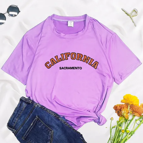California USA Retro Letter Women T Shirt 2022 Summer Round Neck Y2K Funny Polyester Cartoon T-shirt Graphic Streetwear