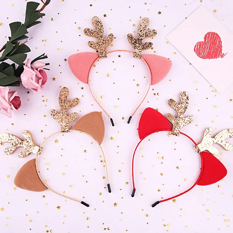 Glitter Antlers Christmas Headband Party Girls Kids DIY Little Deer Horn Headwear Christmas Party Hair Accessories Supplie