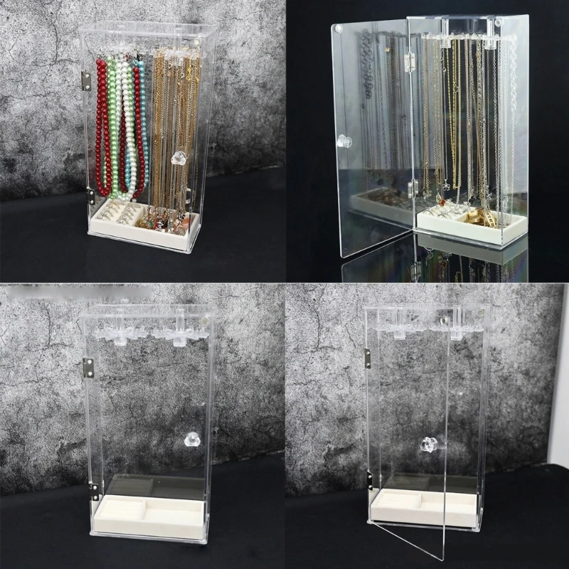 Dustproof Clear Acrylic Jewelry Box Rotating Necklace Bracelet