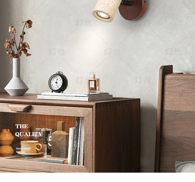 Description Picture 3 of itemLed Wall Lamp Bedroom Bedside Reading Light Stone Rotatable Spot With Aall Switch Study Lighting Fixture Walnut Log Wood Color