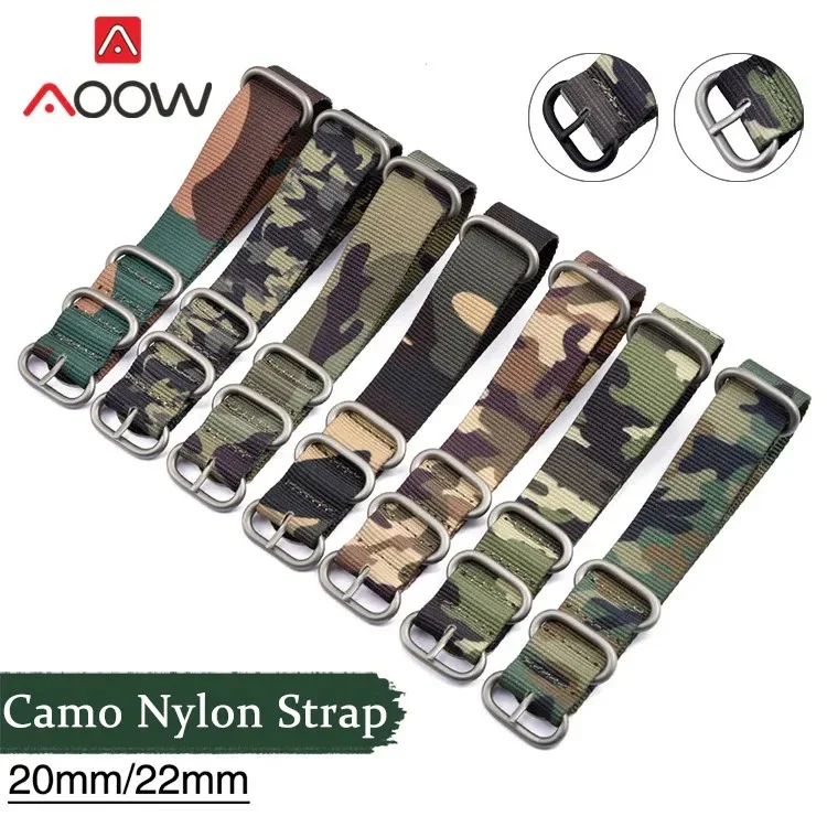 Durable Camo Military-Style Nylon Watch Band with Stainless Steel Buckle