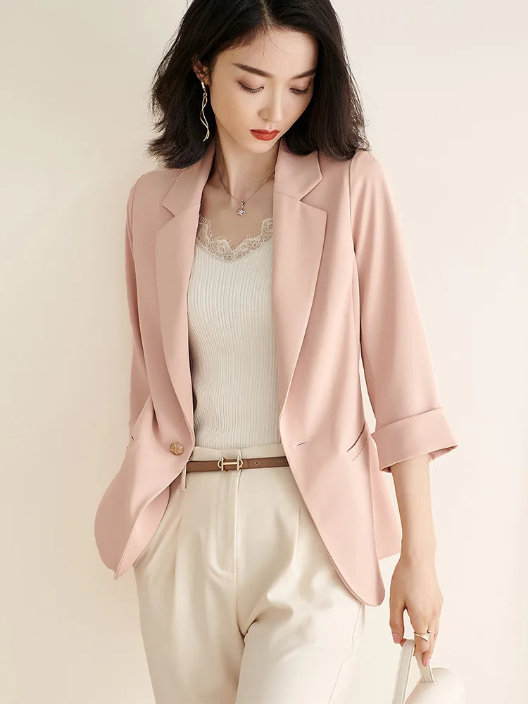 Thin Seven Minute Sleeve Suit Jacket for Female Intellectual and Elegant One Button Slim Spring and Summer 2024