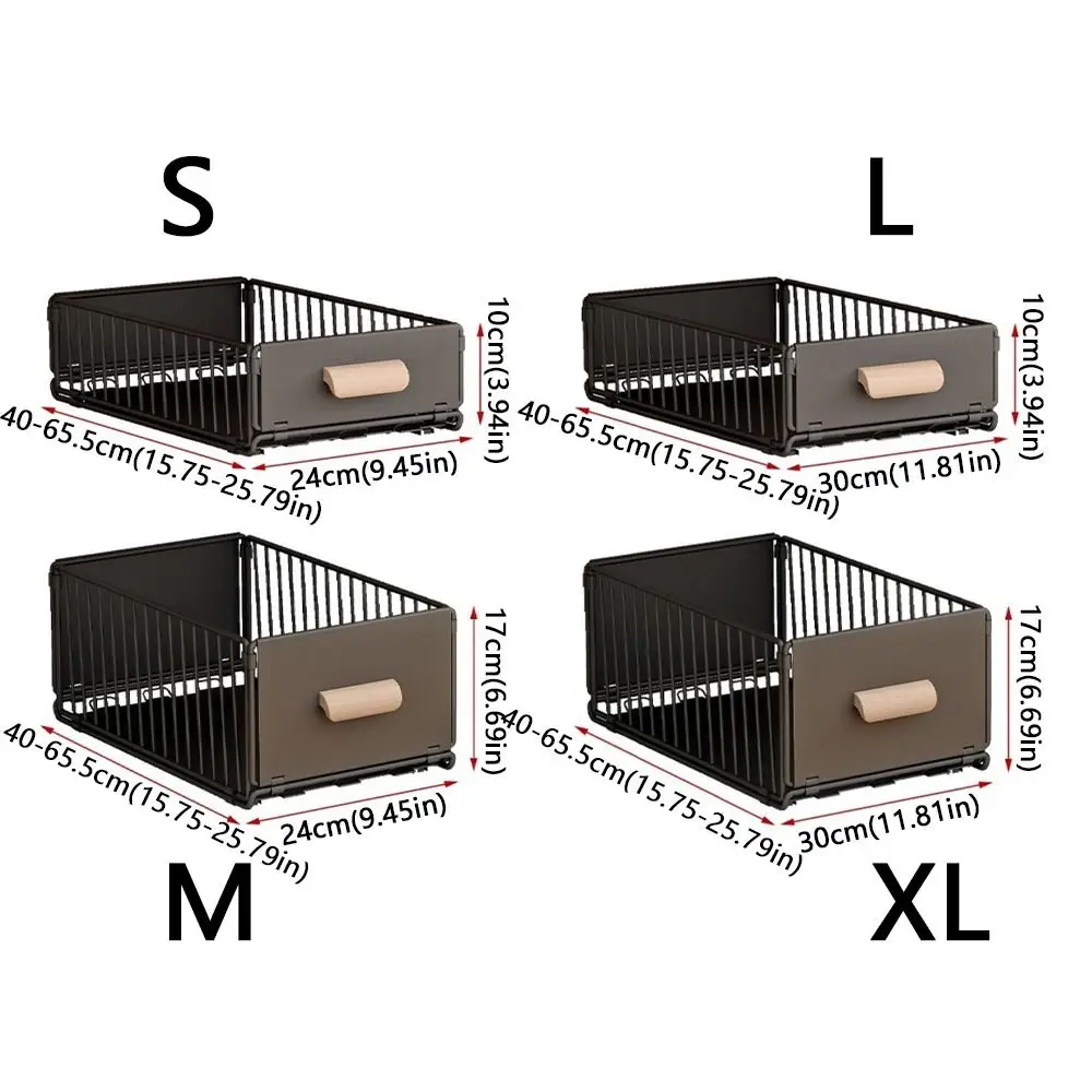 Foldable Telescopic Storage Rack Wear Resist Non-perforated Pull Out Drawer Metal Multifunctional Slide Out Shelf