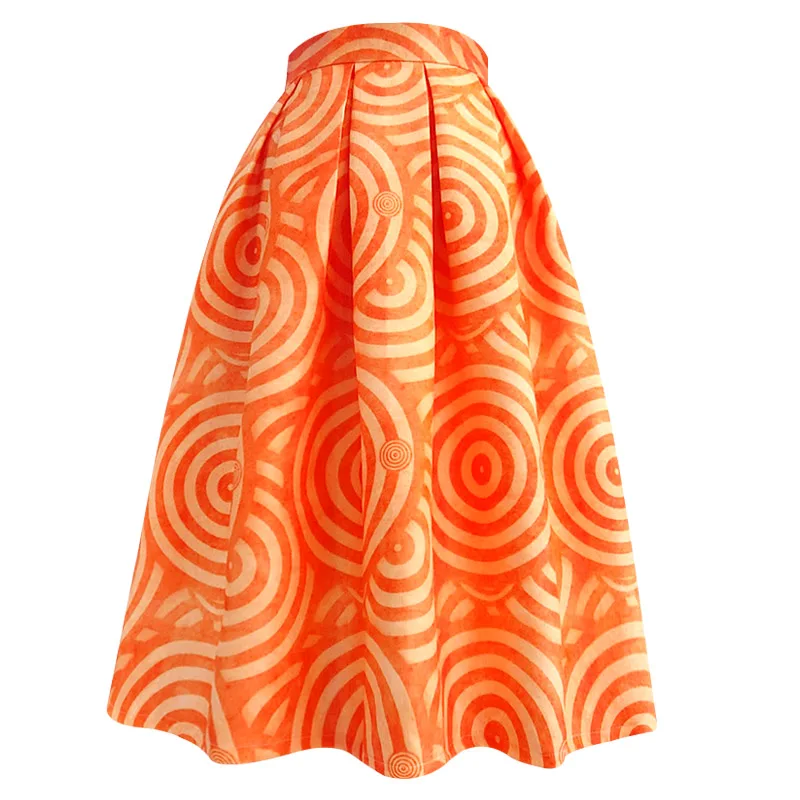 

Women's Runway Fashion Spring Summer Orange Print Skirt Female Autumn Winter High Waist A-line Skirt TB2794