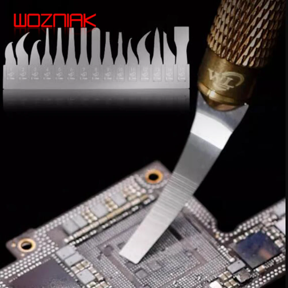 WL 15 in 1 휴대 전화 수리 초박형 소프트 블레이드 CPU 계층화 된 긁기 IC 가장자리 분해 마더 보드 접착제 제거 필름