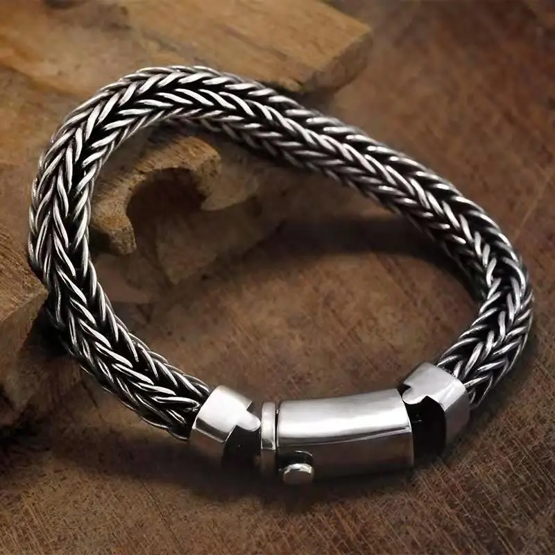 

Vintage Fashion Silver Color Open Bracelet Braided Bracelet Dominant Personality Hip Hop Bracelet Hip Hop Rock Bracelet Jewelry