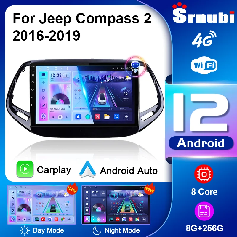 2 Din Android 12 Autoradio Per Jeep Compass Mp 2016-2019 Lettore Multimediale Carplay Stereo Gps Dvd Head Unit Autoradio Navigatore