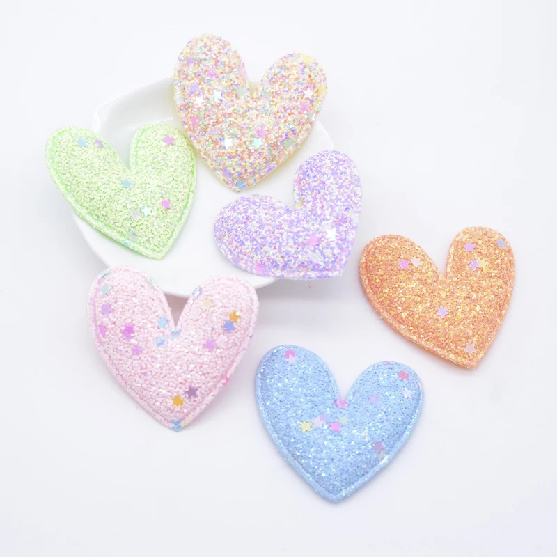 12Pcs 48*45mm Padded Herz Appliques für DIY Kleidung Hut Schuhe Nähen Patches Handgemachte Headwear Clips Bogen decor Zubehör