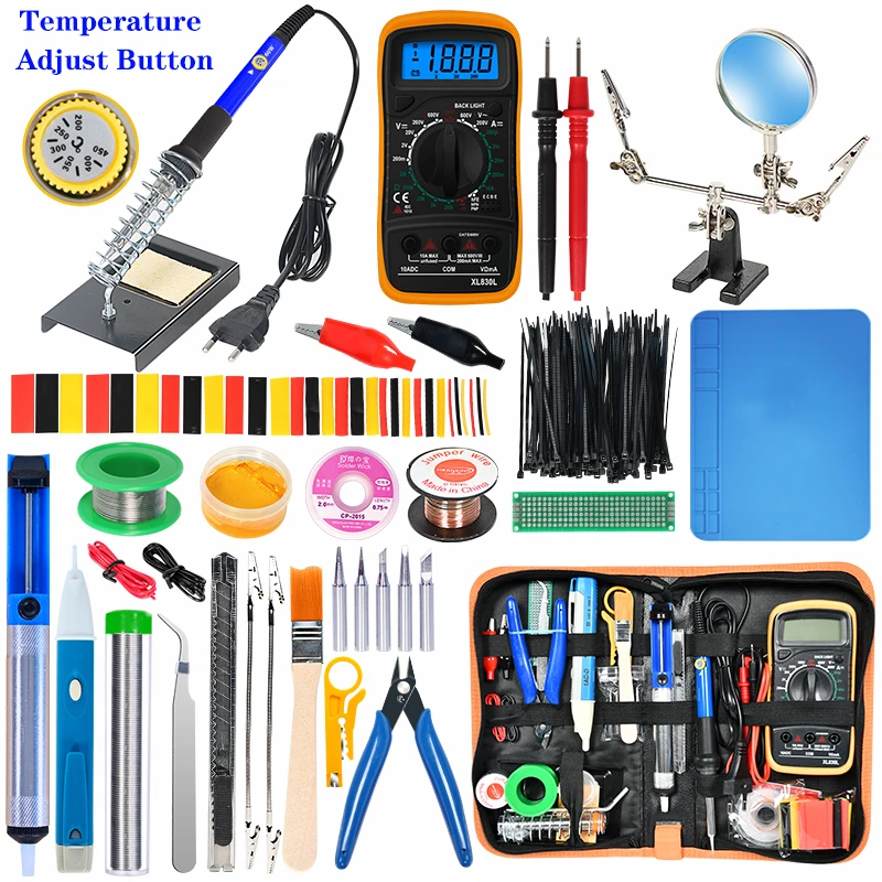 

Blue Soldering iron kit adjustable temperature 110V 220V 60W Soldering Iron kit With ESD Heat Insulation Working Mat Welding Too