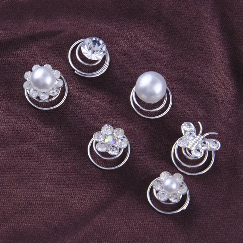 10Pcs/Lot Wedding Bridal Hair Pins Girls Crystal Flowers Twists Coils Swirl Spiral Hairpins Women Mini Headwear Hair Accessories hair accessory pearl hairpins hair headdress bridal headwear