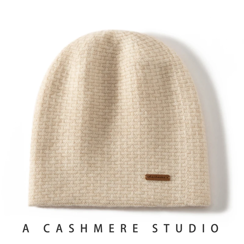 High Quality 100% Cashmere Knitted Hat for Women Casual Beanie Hats Lady Thick Cashmere Cap Winter Soft Warm Outdoor Solid Cap 5