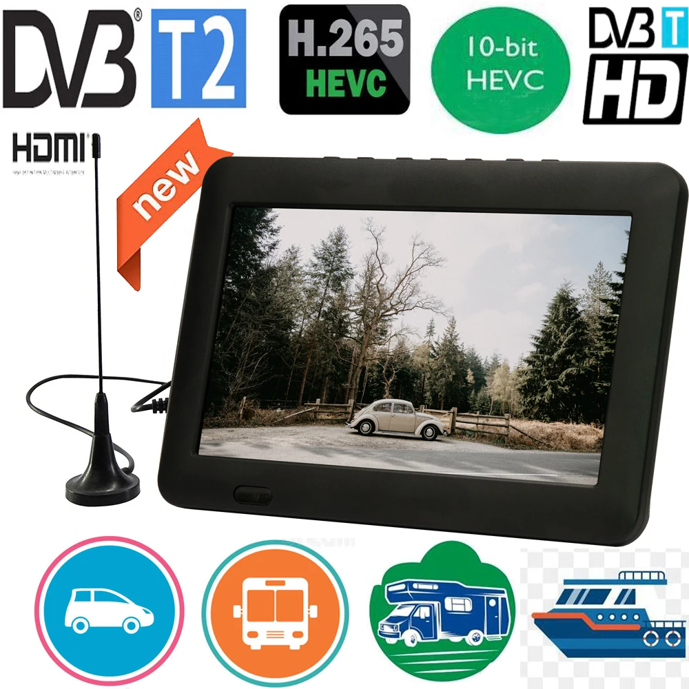 LEADSTAR D8 Portable TV 8 Inch DVB-T2 TDT Digital and Analog Mini Small Car  Television Support USB TF HD-IN PVR MP4 H.265 AC3