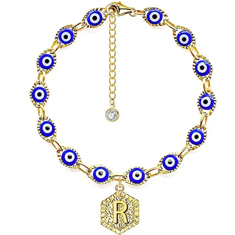 26pcs/set A-Z Initial Evil Eye Bracelets Necklace Ankle Bracelet for Teen Girls Protection Jewelry Anklet Letter Name Anklets |