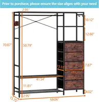Heavy Duty Clothes Rack for Hanging Clothes with 5 Shelves & 5 Drawers, Metal Freestanding Clothing Rack with Five Hooks, Garmen 2