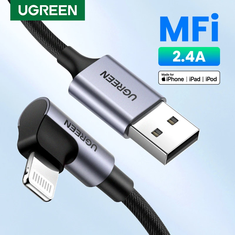 

USB-кабель UGREEN с разъемом Lightning, 90 градусов, для iPhone 14, 13, 12, 11, xs, xr, 8, 7, 6s