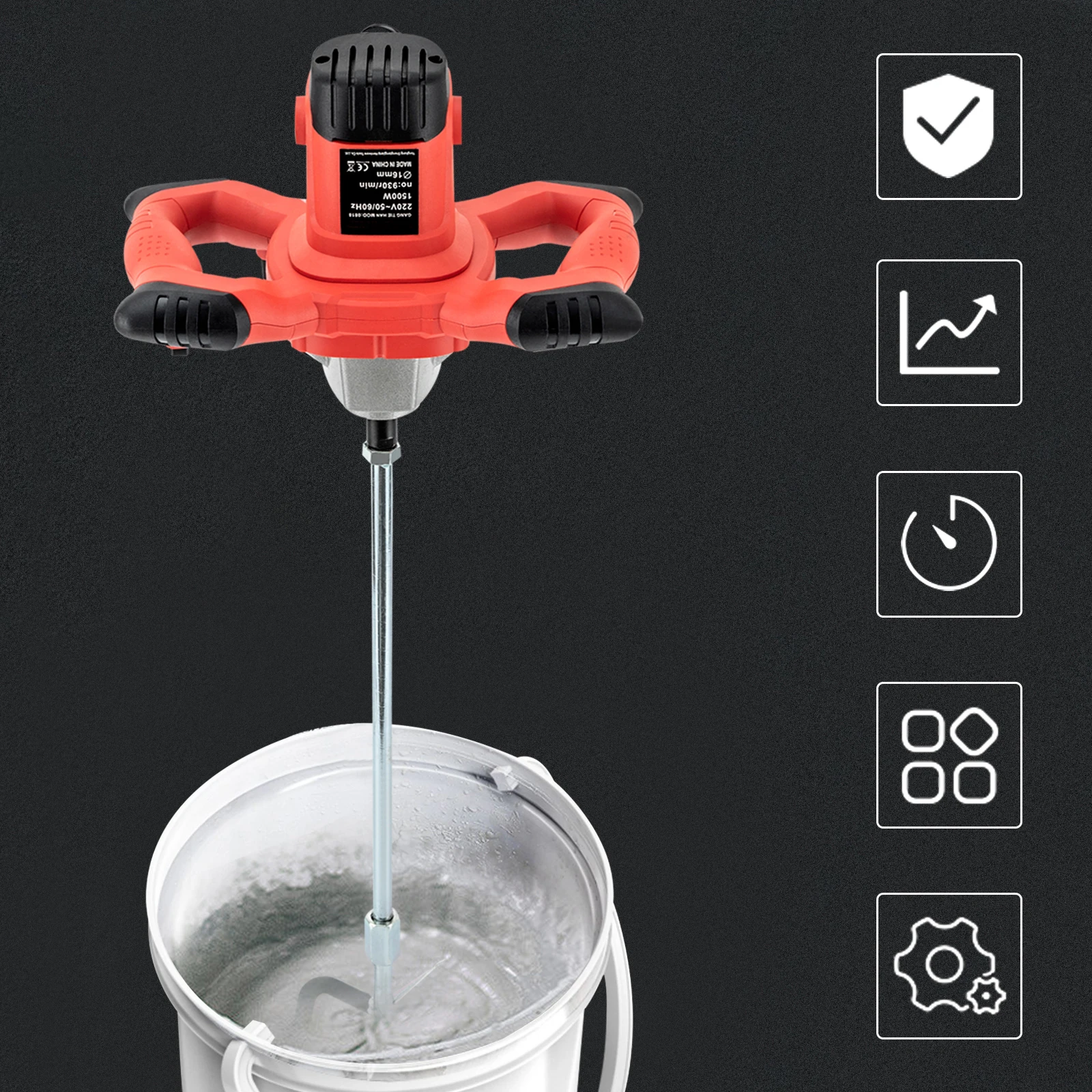 1500W EU Standard 220V Plaster Paint Mixer with 6 Adjustable Speeds Heavy Duty Dual Handle Construction Mixing Tool