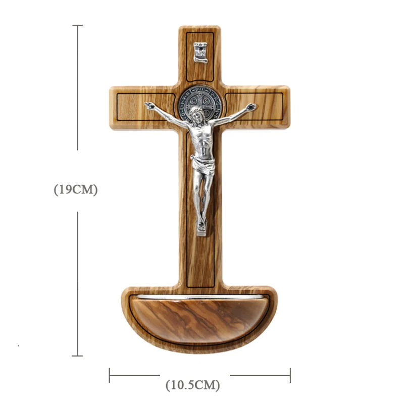 Alloy Silver Plated Saint Benedict Cross Holy Pool Pendant 19cm Italian Christ Apostle Olive Wood Prayer Wall Hanging