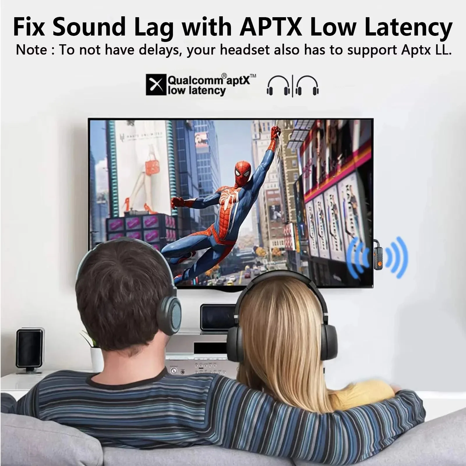 블루투스 5.4 수신기 송신기 2-in-1 3.5mm Aux 무선 오디오 어댑터 (TV, 헤드셋, 자동차 라디오, 비행기, MP3 플레이어, 스피커용)