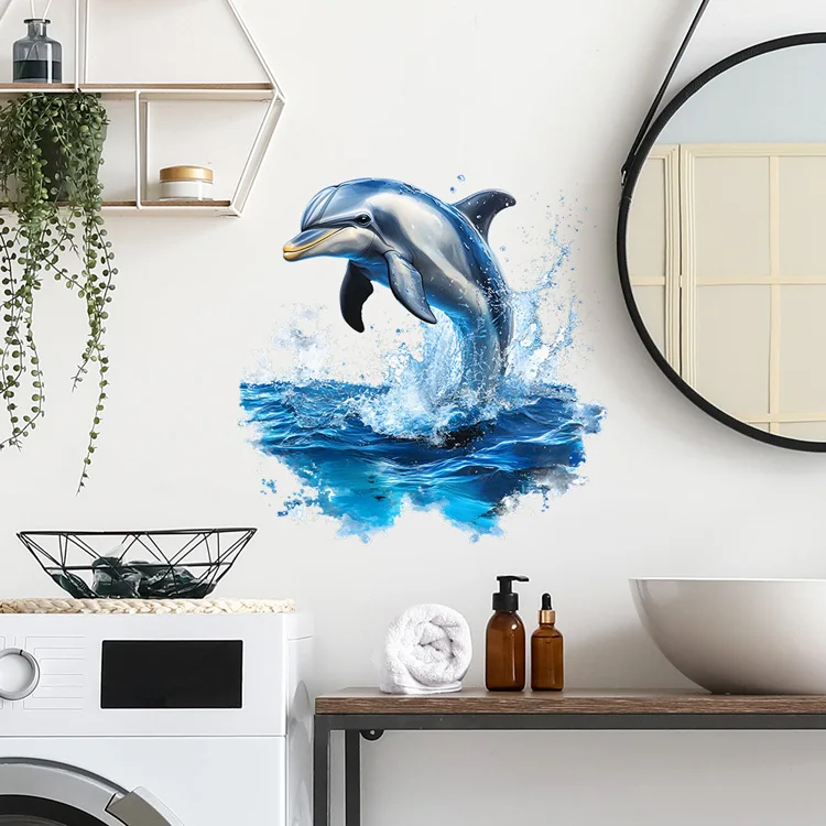Kreative Delfin-Wandaufkleber Wohnzimmer-Hintergrund-Dekoration Wandbild Badezimmer Badewannen-Hintergrund Heimdekoration Verschönernde Aufkleber – Detail 2