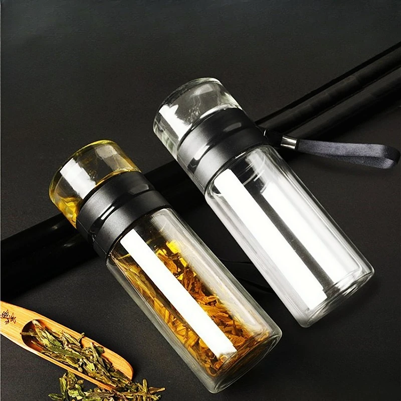 Double-Layer Glass Tea Infuser Bottle with Tea Filter